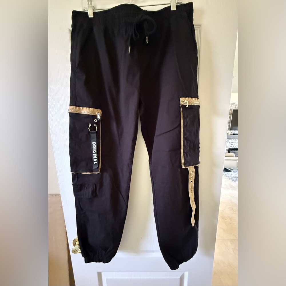 Black and Gold Trim Cargo Pants